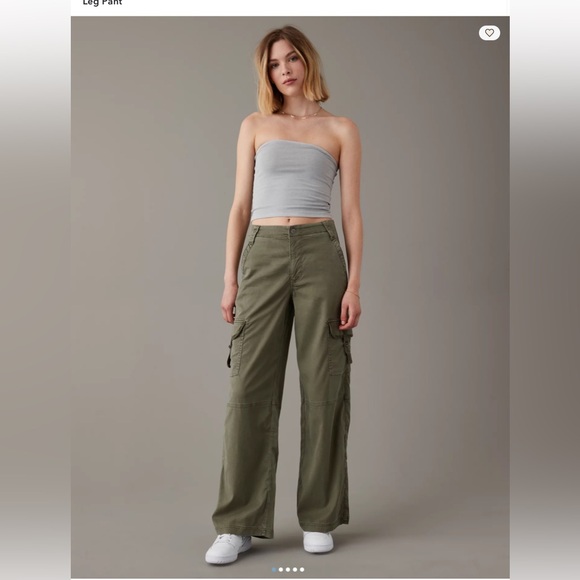 American Eagle super high rise baggy wide leg, army green cargo pants, 2 Reg. - Picture 1 of 10